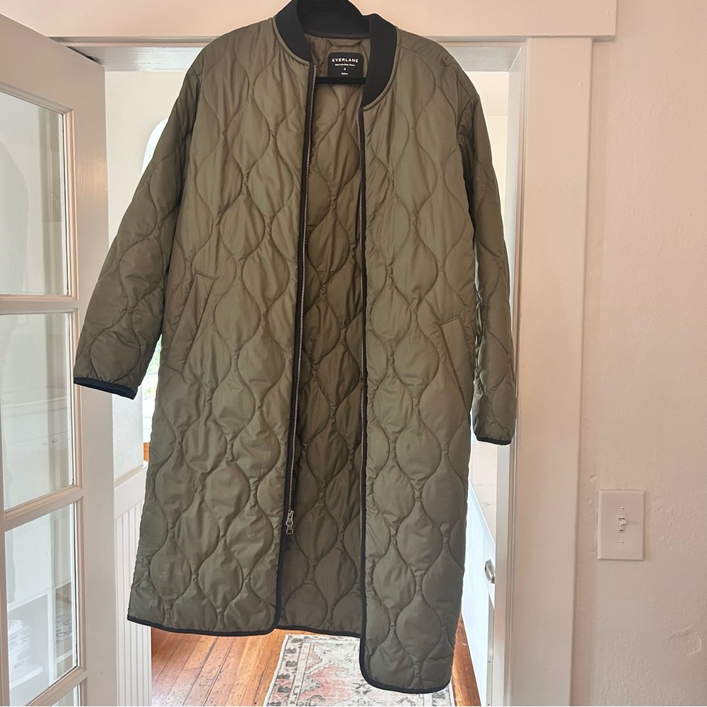 Everlane Olive Green Quilted Long Coat